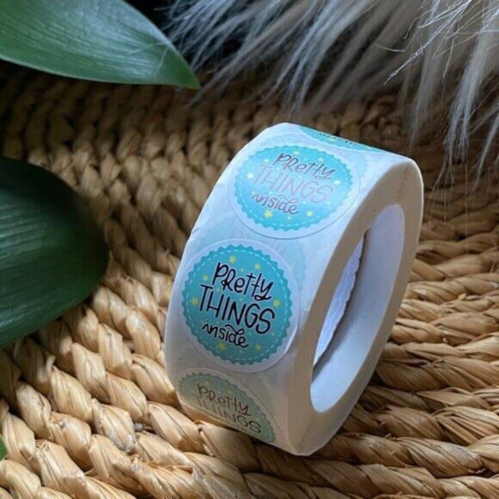 500 - PRETTY THINGS INSIDE - Blue Star Round Package Stickers - 1 INCH